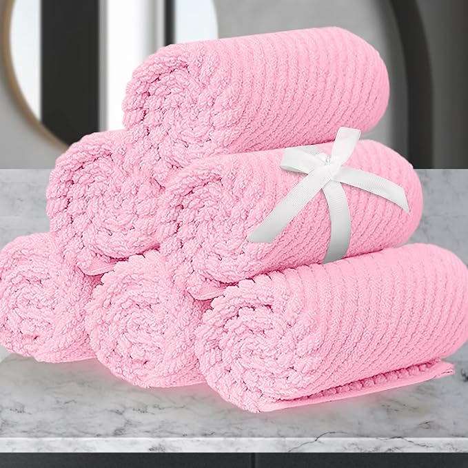 VOOVA & MOVAS Face Towels 6PC, 100% Cotton, 13x13 in, Baby Pink | Thick, Quick Dry, Soft, Absorbent, Luxury Hand Towels, Fluffy Facial Towels, Towel Gift Set