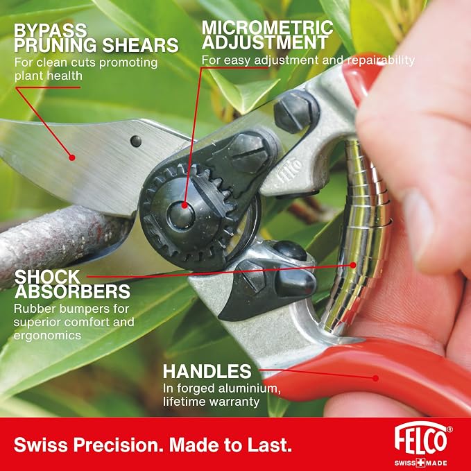 Felco F6 Pruning Shears – 7.7" Swiss-Made Garden Clippers for Medium Hands | Hand Pruners for Gardening | Garden Tool Cutter with Precision Bypass Blade, Forged Aluminum Handles, Replaceable Parts