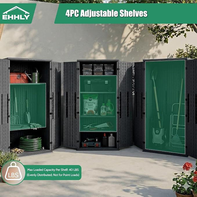 EHHLY Heavy Duty Tall Storage Cabinet Outdoor Weatherproof, 28 Cuft Garage Storage Cabinet with 4 Adjustable Shelves, Lockable Kitchen Pantry Closer Organizer, 31Wx23Lx66H, Sage Grey