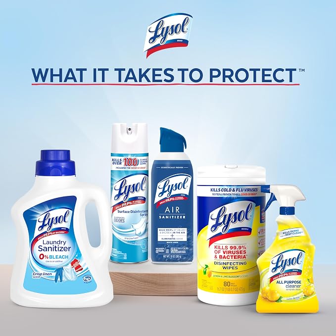 Lysol Disinfectant Spray, Household Essential Cleaning Supplies, Multi-Purpose Room Spray, Antibacterial Sanitizer Spray, Upholstery Deodorizer, Home and Bathroom, Crisp Linen,19 Fl Oz (Pack of 12)