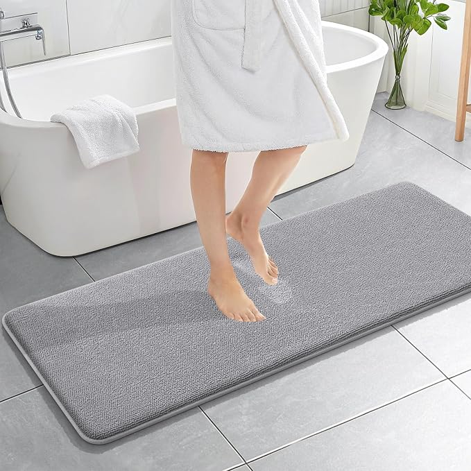 OLANLY Memory Foam Bathroom Runner Rug 59x20, Absorbent Long Bath Mat, Grey | Soft Quick Dry Bath Mat Rugs, Non-Slip, Machine Washable Mat for Bathroom Floor, Tub and Shower, Home Decor Accessories