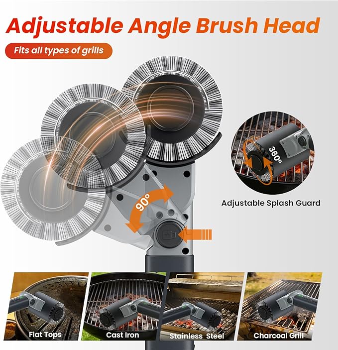 VOXPOA Electric Grill Brush for Outdoor Grill,3-in-1 Kit Cordless Rotary Grill Cleaner with 3-Speed Control&Angle Adjust,Safe for Cast Iron/Stainless-Steel Grates,Ideal BBQ Gifts for Men Dad