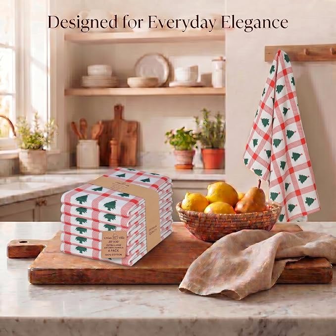 Urban Villa Kitchen Towel Cotton Dish Towel 20”x30” (Set of 6) Christmas Tree