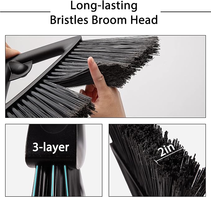 Eyliden Commercial Broom and Dustpan Set, with Long Handle, Comb Teeth Dust Pan Sweep Set for Outdoor Garages Courtyard Sidewalks Decks Indoor Home Kitchen Room Office