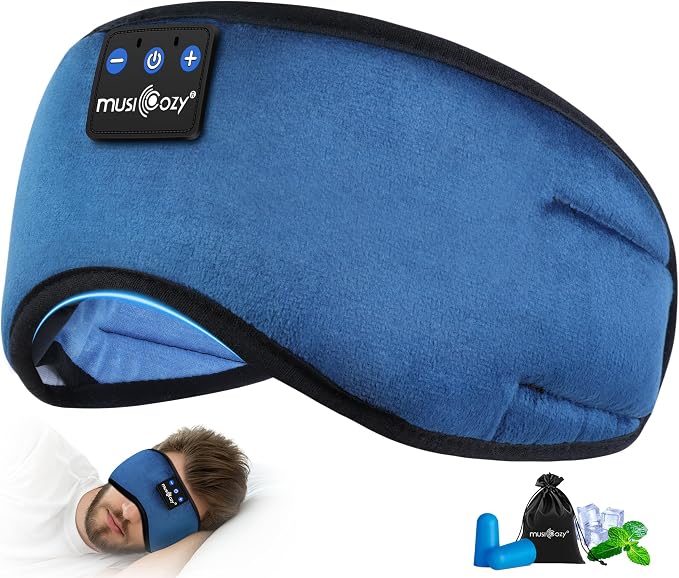 MUSICOZY Sleep Headphones, Bluetooth 5.4 Sleep Mask Headband Headphones Sleeping Eye Mask, Wireless Music Earbuds Earphones with HD Stereo Speakers Cool Gadgets Gifts (Midnight Blue)