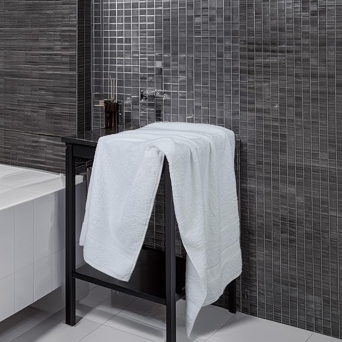 Premium Bath Towel Set, 24 x 48 Pack of 6 100% Cotton Terry Towels for Bathroom, Quick Dry, Highly Absorbent, Soft Feel, for Shower, Pool, Spa, Gym, Hand Towel for Daily Use - White