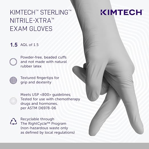 KIMTECH Sterling Nitrile-Xtra Exam Gloves (53137), 3.5 Mil, 12”, Ambidextrous, XS, 100 Gloves/Box