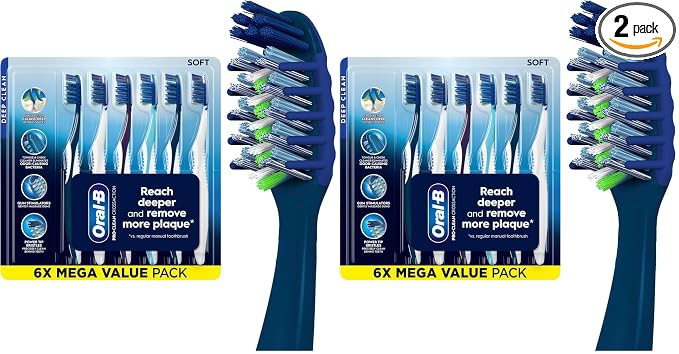 Oral-B Pro Clean Cross Action Toothbrushes, Deep Plaque Removal, 6 Count (Pack of 2)