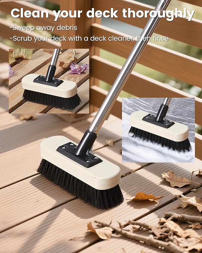 Voomey 7.5-Inch Heavy-Duty Deck Brush Kit, 51 Inch Adjustable Extension Rod, Paint Tray 9 Inch with Liner, Wood Stain Brush, Designed for Quick Painting of Decks, Wood, and Floors