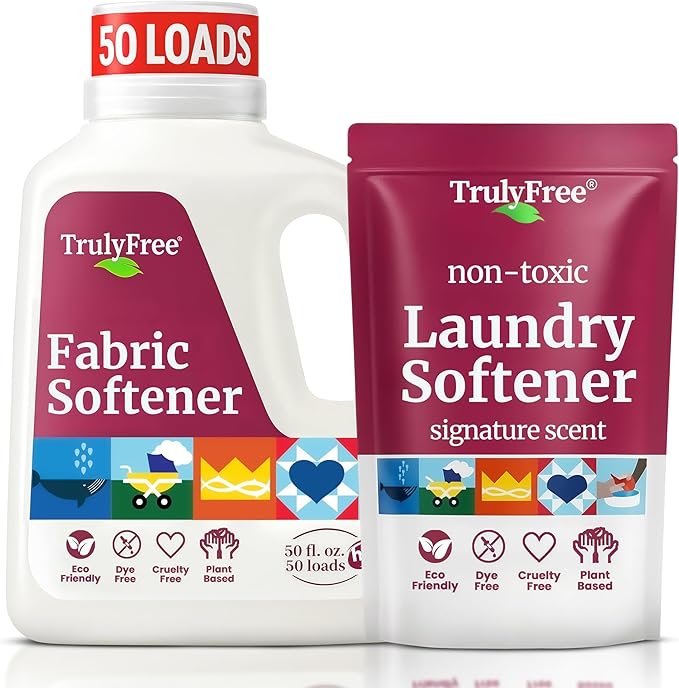 Truly Free Natural Fabric Softener | Non-Toxic for Babies & Kids Sensitive Skin | Plant-Based Laundry Softening Conditioner | Safe, Gentle & Chemical-Free | Signature Scent | 1 Empty Jug + 1 Fill Pack