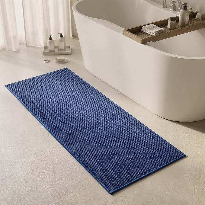 Triohero Bathroom Runner Rug, Long Bath Mat Washable Thin Quick Dry Low Pile Bathroom Runner Rugs 24 x 60 Non Slip, Navy Blue 24"x60"