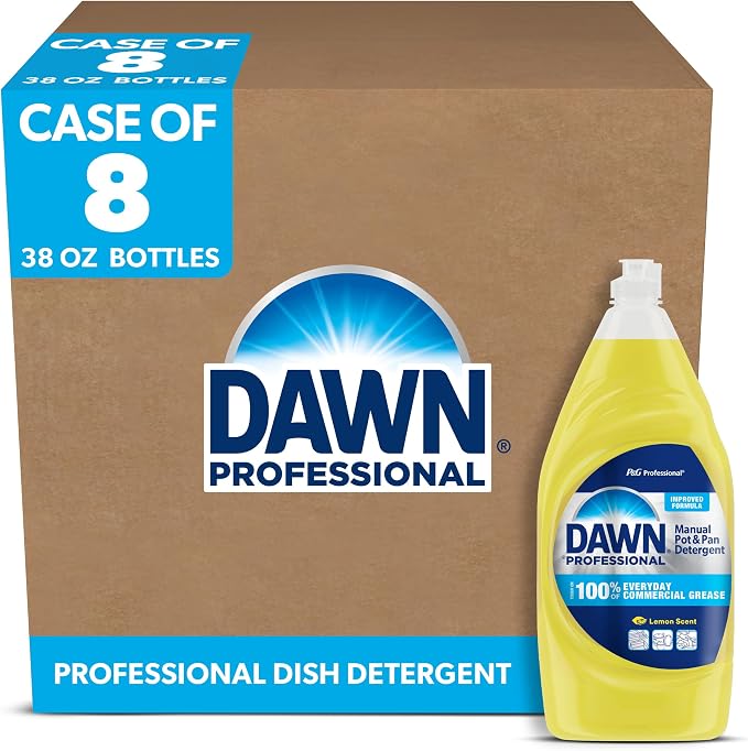 Dawn Dishwashing Liquid Soap Detergent, Bulk Degreaser Removes Greasy Foods from Pots, Pans and Dishes in Commercial Restaurant Kitchens, Lemon Scent, 38 oz. (Case of 8) (Packaging May Vary)