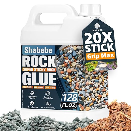 Rock Glue for Landscaping – 1 Gallon (Make 2 Gallons) Mulch Binder with Grip Max, Max Coverage Gravel Glue for Rocks, Gravel & Pine Straw, Covers Up to 3X Area, Fast-Drying & Weather-Resistant