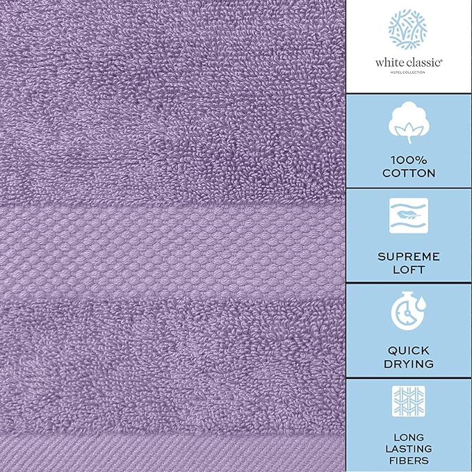White Classic Luxury Bath Towels Set of 4 Large - 700 GSM Cotton Ultra Soft Bath Towels 27x54 | Highly Absorbent and Quick Dry | Hotel Towels for Bathroom Luxury, Plush Shower Towels, Lavender