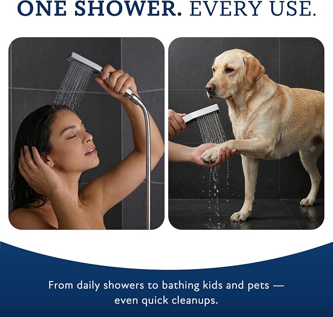 G-Promise All Metal 16 Inch Dual Square Shower Head with Handheld Spray Combo, Rain Shower Head, Adjustable Extension Arm, 3-Way Diverter, 71 Inch Extra Long Hose - A Bathroom Upgrade (Chrome)