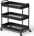 Simple Houseware 26" Extra-Wide 3-Tier Heavy Duty Metal Utility Cart, Black | High-Capacity Rolling Cart Organizer for Spa, Salon, Office, and Home Storage