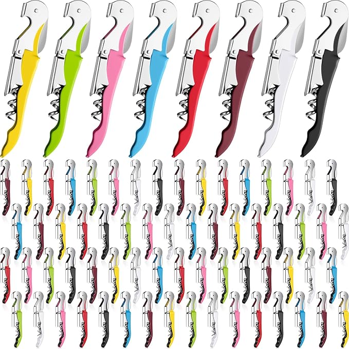 Raiten 100 Pack Waiter Corkscrew Wine Opener Double Hinged Wine Key Bottle Opener with Foil Cutter Heavy Duty Professional Corkscrew for Bartender Server Sommelier (Mix Color)
