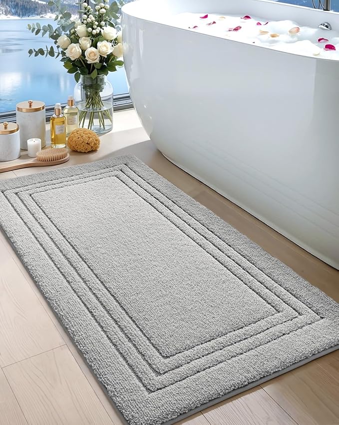 DEXI Bath Mats Bathroom Rug Non Slip Bathmat, 43x24 Light Grey | Large Soft Microfiber Carpet, Washable, Absorbent Quick Dry for Shower Floor Sink