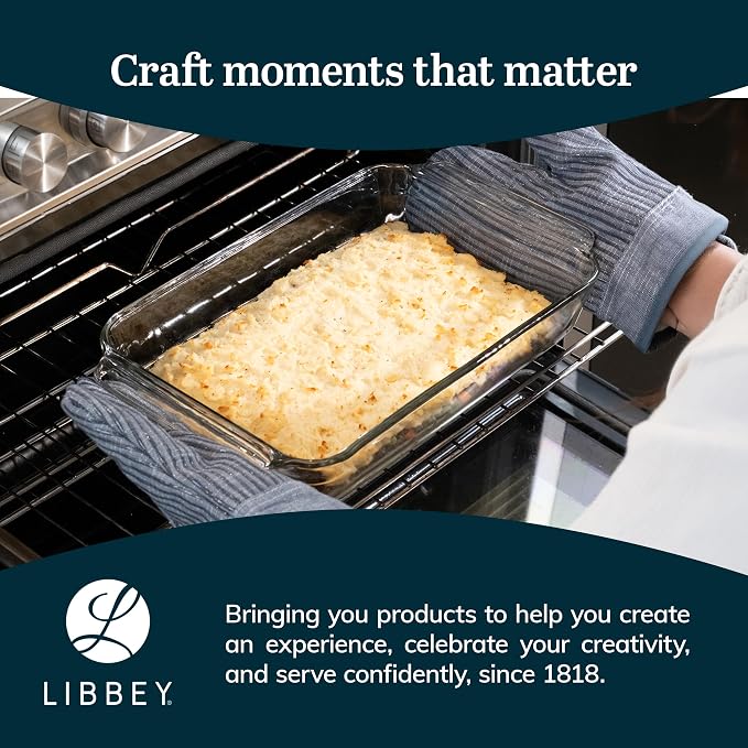Libbey Baker’s Premium 5 Piece Glass Baking Dish Set, Stackable Casserole Dish with Lid Set, Baking Glassware for Casseroles, Lasagna, Brownies