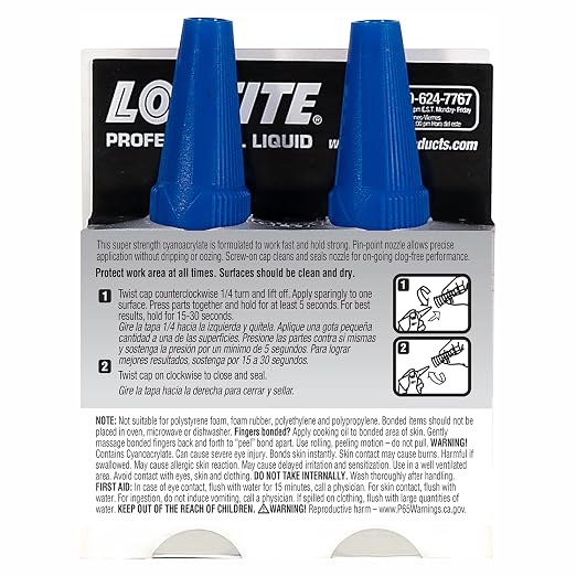 Loctite Super Glue Professional Liquid, Clear, 0.7 fl oz Bottle, 2 Pack - Superglue for Plastic, Wood, Metal, Crafts & Repair, Cyanoacrylate Adhesive Instant Glue, Quick Dry