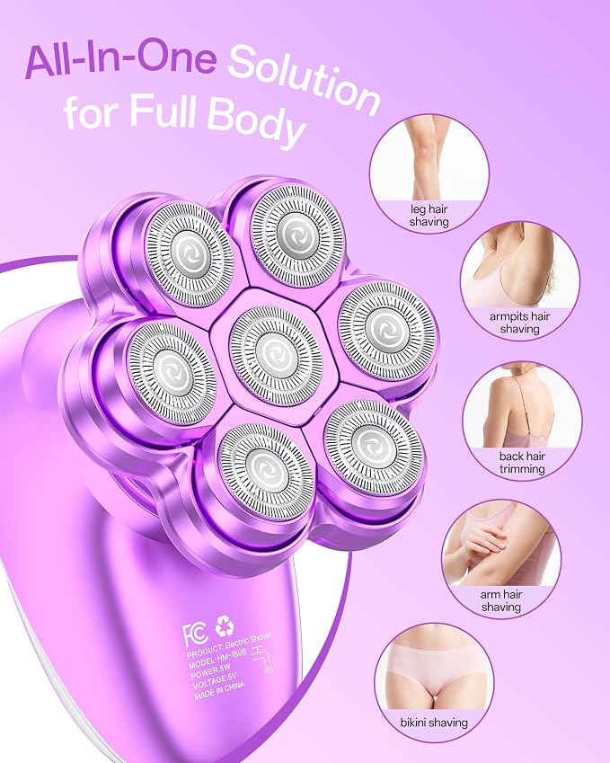 Electric Razors for Women, 5-in-1 Womens Electric Shavers for Legs, 7D Waterproof Wet Dry Travel Body Hair Remover Bikini Shavers for Lady Face Underarms Public