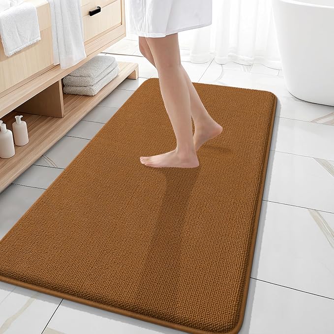 OLANLY Memory Foam Bathroom Runner Rugs 47x20, Absorbent Long Mat, Ochre | Soft Quick Dry Bath Mat Rugs, Non-Slip, Machine Washable Mat for Bathroom Floor, Tub and Shower, Home Decor Accessories