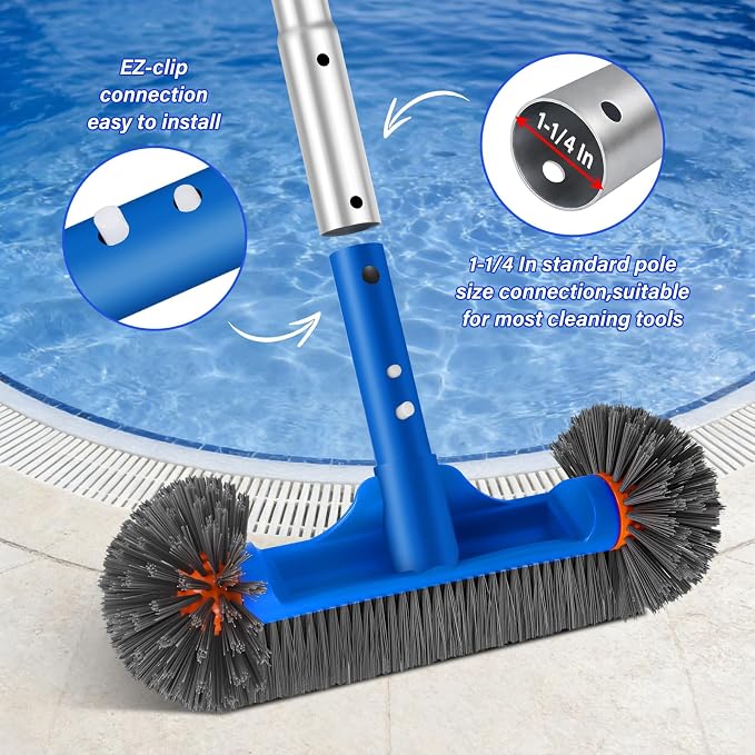 Swimming Pool Cleaning Kit Including 12.5 in Pool Brush Head,Ultra Fine Mesh Pool Leaf Skimmer Net with 76.5 in Aluminum Pole for Remove Debris and Dirt