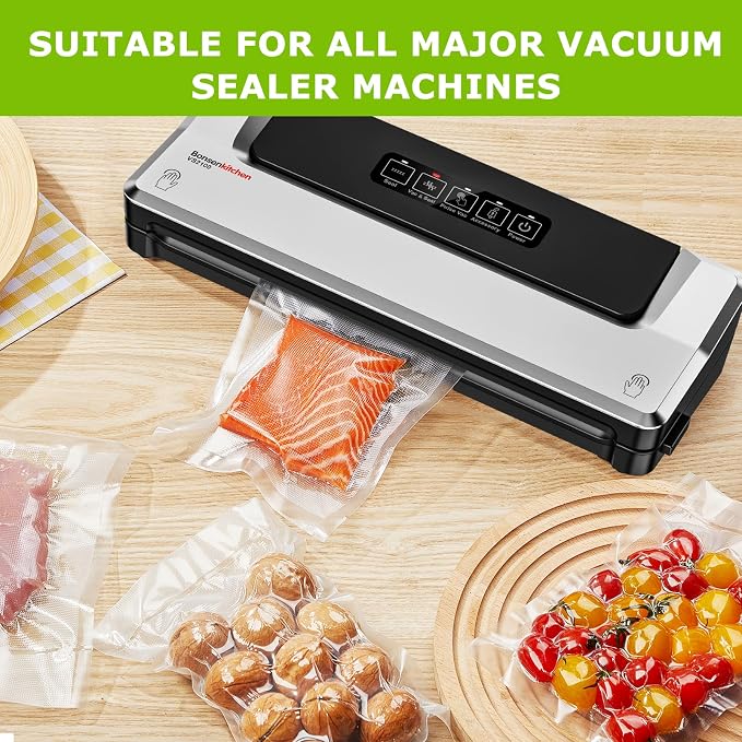 Bonsenkitchen Vacuum Sealer Bags, 8" x 12", 400 Quart Precut, VB14 | 400 Quart 8" x 12" Precut Food Sealer Bags, Customized Size Vacuum Bags for Vac Storage, Meal Prep or Sous Vide Cooking