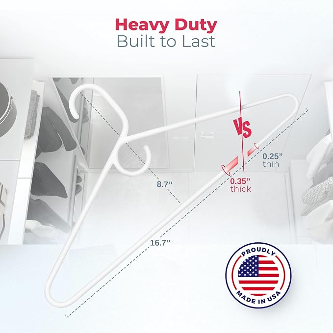 Heavy Duty Clothes Hangers 100+ Pack (216 Count) – Made in the USA – 8lb Capacity Plastic Hangers for Adult Clothing – Durable for Pants, Coats, Jackets, or Jeans – White & Black