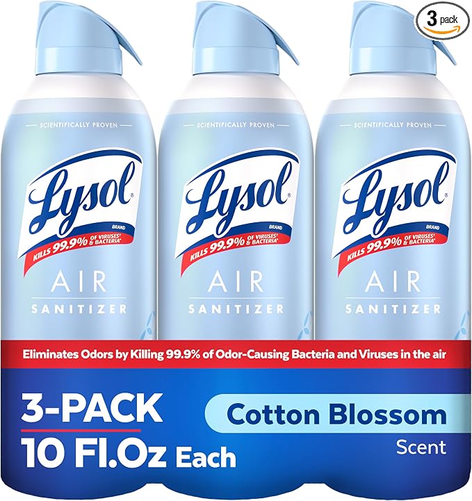 Lysol Air Sanitizer with Bacterial Odor Eliminator for Home & Office, Air Freshener Alternative, Cotton Blossom Scent, 10 oz (Pack of 3)