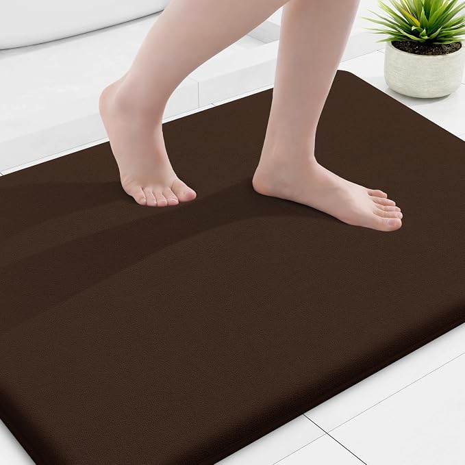 Smiry Memory Foam Bath Mat 36x24, Extra Soft and Absorbent Bathroom Mats, Non Slip Washable Carpet for Floor, Shower and Tub, Brown