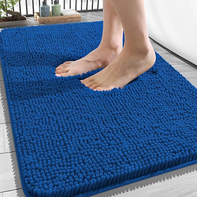 OLANLY Bathroom Rugs 34x21, Extra Soft Absorbent Chenille Bath Rugs, Rubber Backing Quick Dry, Machine Washable Bath Mats for Bathroom Floor, Tub and Shower, Home Decor Accessories, Deep Navy Blue
