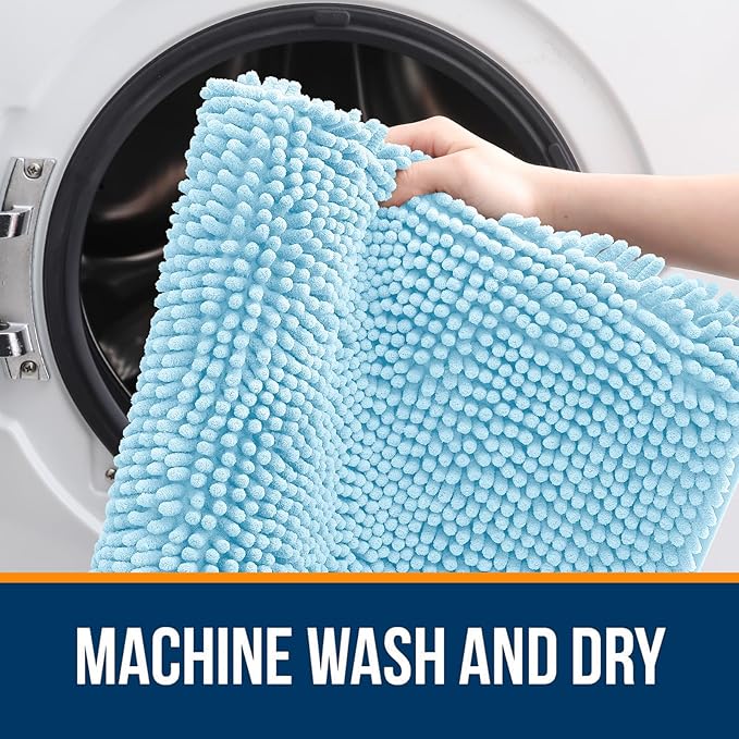 OLANLY Bathroom Runner Rugs 59x24, Soft Absorbent Chenille Bath Rugs, Rubber Backing Quick Dry, Machine Washable Long Bath Mats for Bathroom Floor, Tub and Shower, Home Decor Accessories, Sky Blue