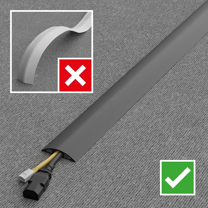 D-Line Cable Protector, 1/2 in H, 6 ft L, 2-3/8 in W, 1 Channel, PVC, Gray CC-4-1 Each