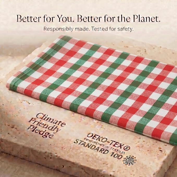 Urban Villa Christmas Kitchen Towels 100% Cotton Dish Towels for Kitchen (Set of 6) 20”x30” Dish Cloths Absorbent Kitchen Linen Set with Hanging Loop Perfect for Drying Dishes Cleaning – X MAS Checks