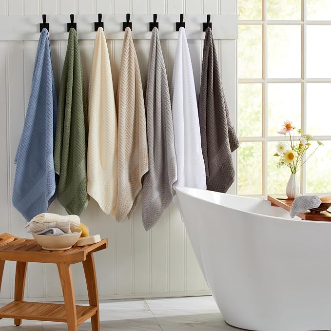 Springtree Home 100% Cotton Bath Towel Set | 6-Piece Set | Textured | Ocean | Absorbent & Quick-Dry Bathroom Towels | Textured and Durable Cotton Towels for Bathroom | OEKO-TEX | Krista Collection