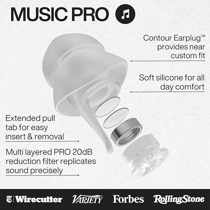 EARPEACE Music PRO - Concert Ear Plugs - Earplugs for Noise Reduction up to 20dB - High Fidelity Ear Plugs for Concerts, Musicians and Live Events - Reusable Earplugs - Includes Filter Set and Case