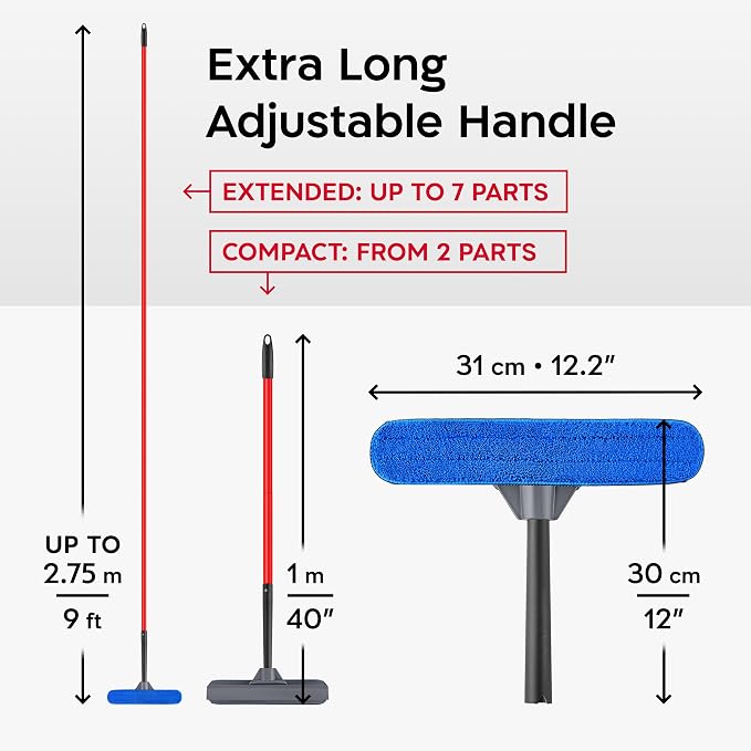 Tyroler Professional Window Squeegee for Home, Long Squeegee for Window Cleaning, 2-in-1 Window Cleaning Squeegee Kit, Indoor & Outdoor Window Cleaner Tool for High Windows & Glass (12''-110'')