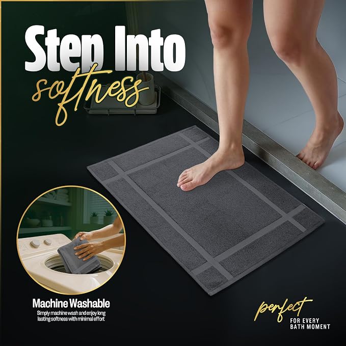 Pearl Linens 100% Ring Spun Cotton Bath Mat (Pack of 12) 20 x 30 Inch, Washable, Soft & Absorbent Terry Bathroom Floor Mat – Not Bathroom Rugs – Quick-Dry After Shower Bath Mat, 687 GSM, Dark Grey