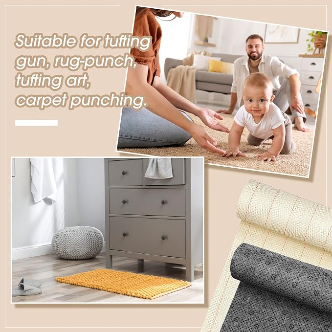 Tudomro 6 Pcs 79'' X 59"，71'' X 39" Monks Cloth for Rug Non Slip Backing | Tufting Backing Cloth with Anti-slip Dots, Includes Cleaning Brush and Scraper for DIY Rug Making, Durable Weave Fabric