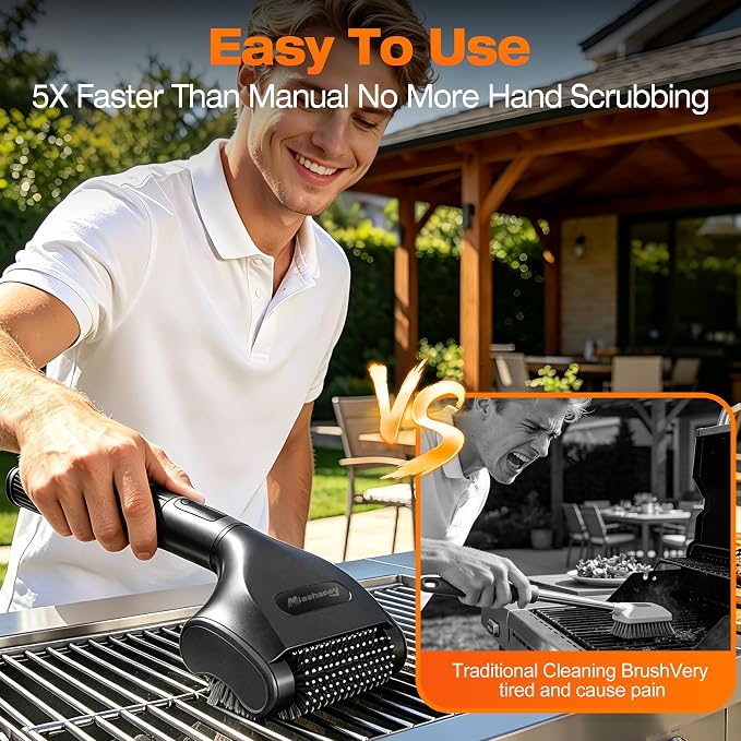 Misshappy Electric BBQ Grill Brush - 4000mAh Cordless BBQ Grill Cleaner 2 Speed - 800RPM Bristle Free Electric Grill Cleaner for Outdoor Grill Rechargeable with Scraper/LED Light/LED Display (Black)