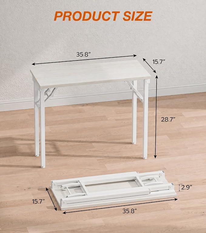 XBurmo Folding Desk Foldable Table, No Assembly 35.8" Foldable Desk Space-Saving Workstation for Small Space, Computer Table, Flat Storage for Home Office, Bedroom, Dorm, Study Room, White Ash