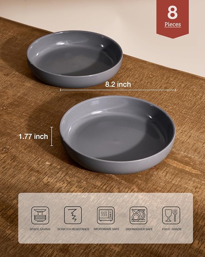 famiware Milkyway 33 oz Bowl Set, Pasta Bowls Set of 8, Salad Bowls Perfect for Your Friend for Housewarming, Thanksgiving, Christmas, Dark Gray