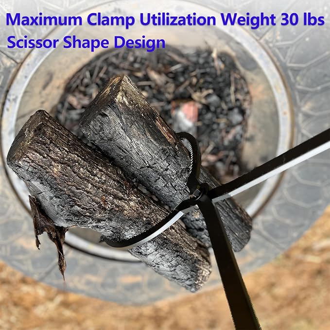 28" Firewood Tongs Log Grabber for Thick Logs Outdoor Indoor Camfire Firepit Bonfire Fireplace Tongs Heavy Duty Wrought Rustproof Safely Moves Firewood