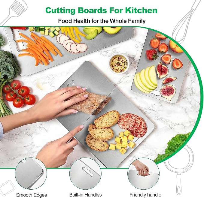 Titanium Cutting Board Set – 100% Pure Titanium, Food Grade | Steel Chopping Boards for Kitchen,Knife-Friendly, Dishwasher Safe, Cutting Boards Non Toxic for Meat, Vegetables, Fruit