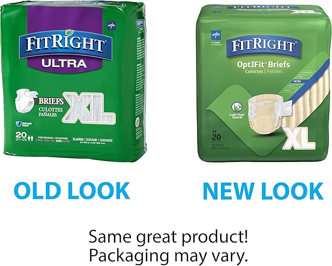 FitRight Ultra Heavy Absorbency Adult Diapers for Men & Women, Waist Size: X-Large 56-64 inches, OptiFit Incontinence Disposable Briefs with Leak Protection for Seniors, 80 Count
