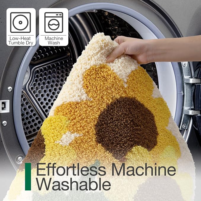 LUMI Bathroom Rug 20x32, Soft Absorbent Microfiber Bath Mats, Non-Slip Machine Wash Bath Mats for Bathroom, Shower and Bathtub Floor, Sunflower