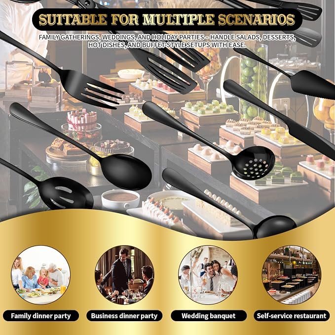 20 PCS Serving Utensil Set - Stainless Steel Complete Buffet Catering Utensils for Summer BBQ, Grilling, Picnic, Parties & Family Gatherings - Outdoor Serving Set (Black)