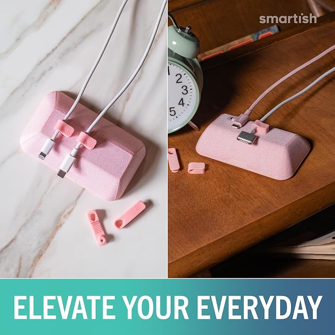 Smartish® Magnetic Cord Holder - Bigger Cable Wrangler Organizer with Magnet Clips for Charger Management on Desktop, Nightstand - Holds 6+ Cables - I'm Blushing