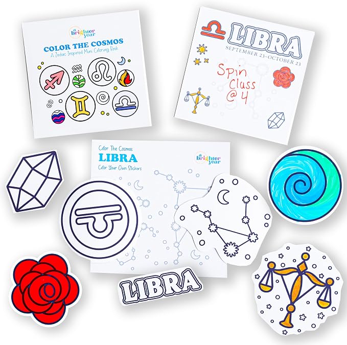 A Brighter Year Color The Cosmos Libra Gift Bundle - Adult Mini Coloring Book (3" x 3" - 50 Pages), Post It Notes (50-3” x 3”), Stickers - Stress & Anxiety Relief - Mindfulness, Gift, Travel